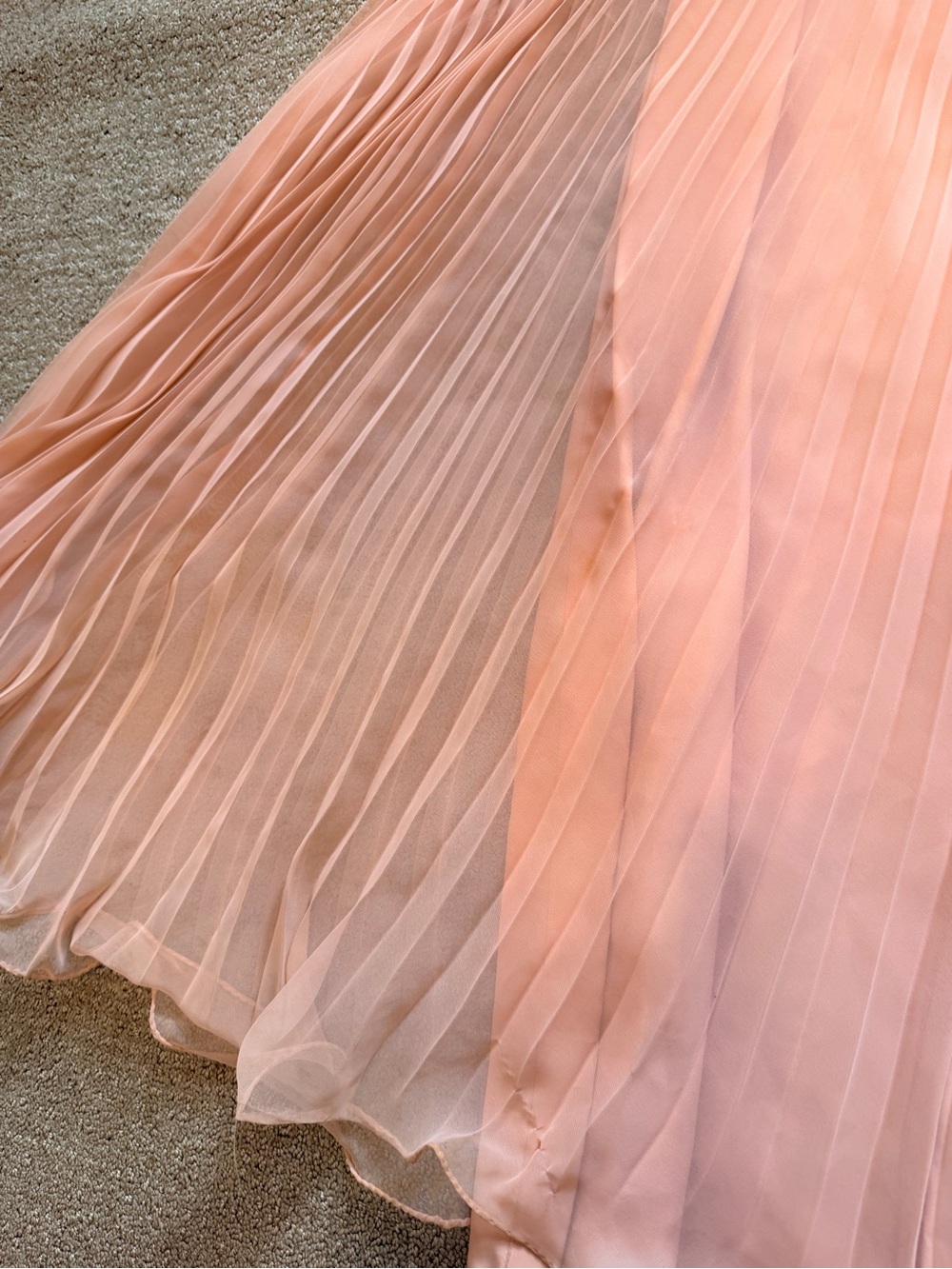 Vintage 1960โs Peach Pleated Chiffon Maxi Dress - Picture 11 of 13